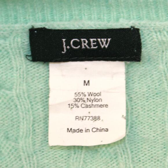 J.Crew Wool Blend Aqua Blue Cable Knit Sweater V-Neck Cozy Preppy Medium - Picture 8 of 8